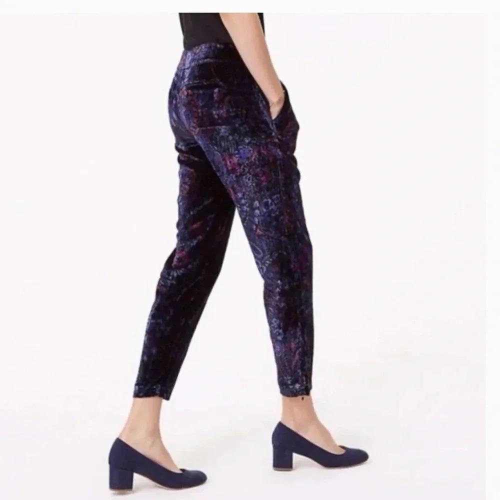 LOFT Slim navy blue Paisley Print Velvet Pants size 16 NWT